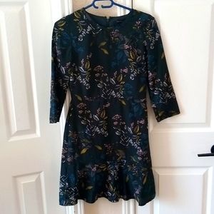 Banana Republic hunter green floral 3/4 Sleeve dress